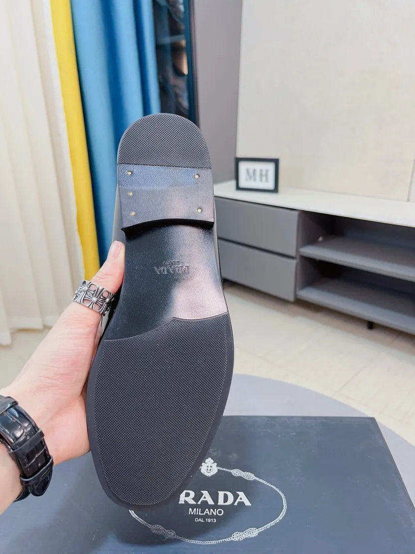 Men's shoes 💰540🌹🌹【PRADA Leather Shoes】Top purchasing agency Original imported Italian custom-made open-edge beaded cowhide leather surface, fully imported water-dyed breathable cowhide lining, original factory special molded sole super comfortable, size: 38-44